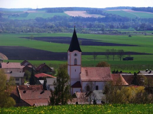Bavaria Germany Church Village Buildings Landscape Scenic Grass 1131652